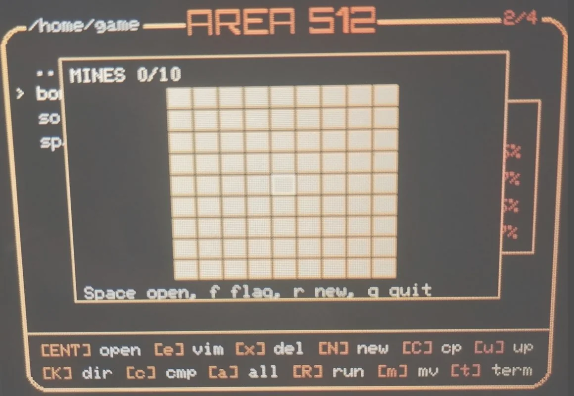 Bomb showing a mine board on the Cardputer screen