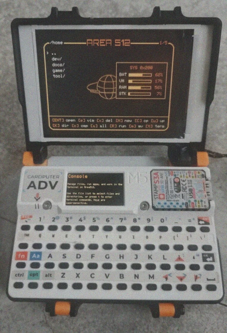 Cardputer ADV running AREA512 with the external display raised