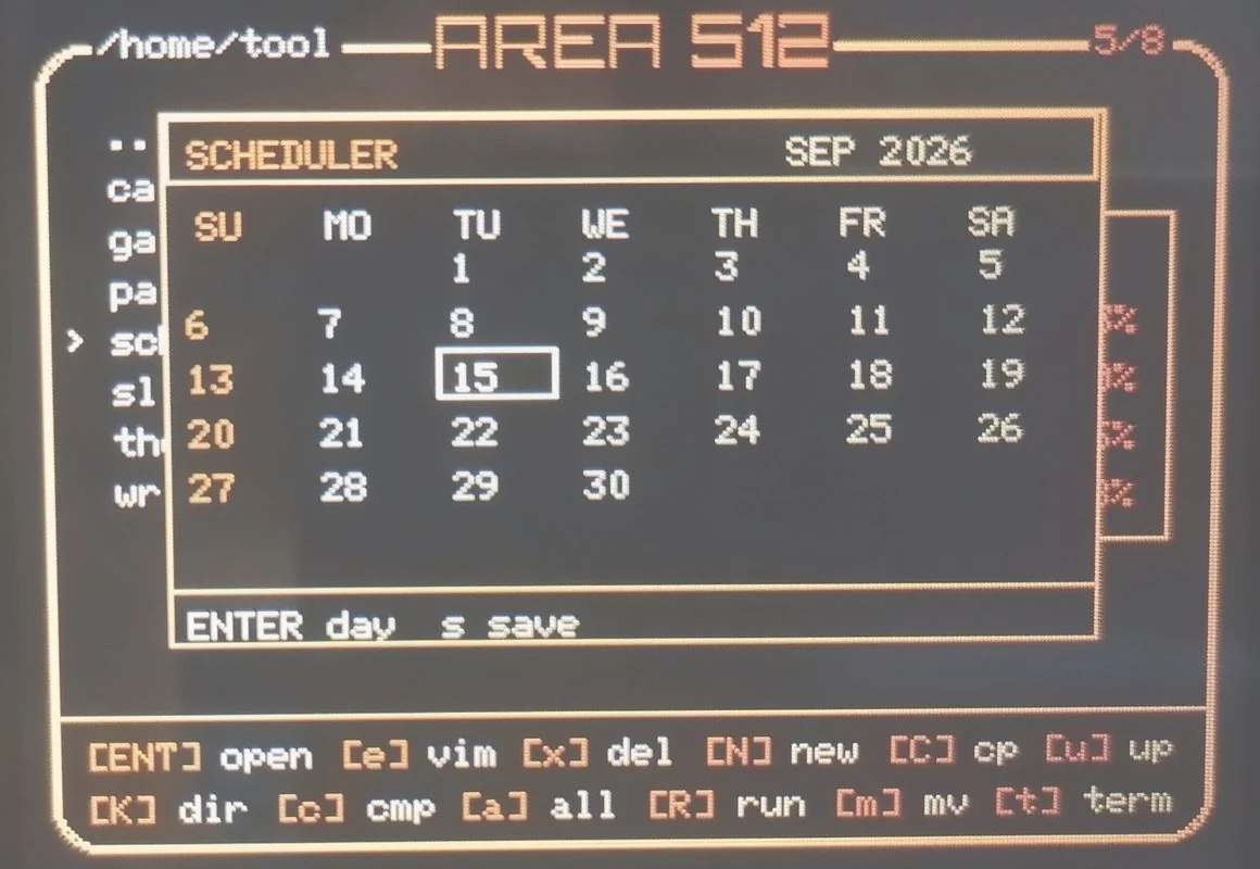 Scheduler showing a monthly calendar on the Cardputer screen