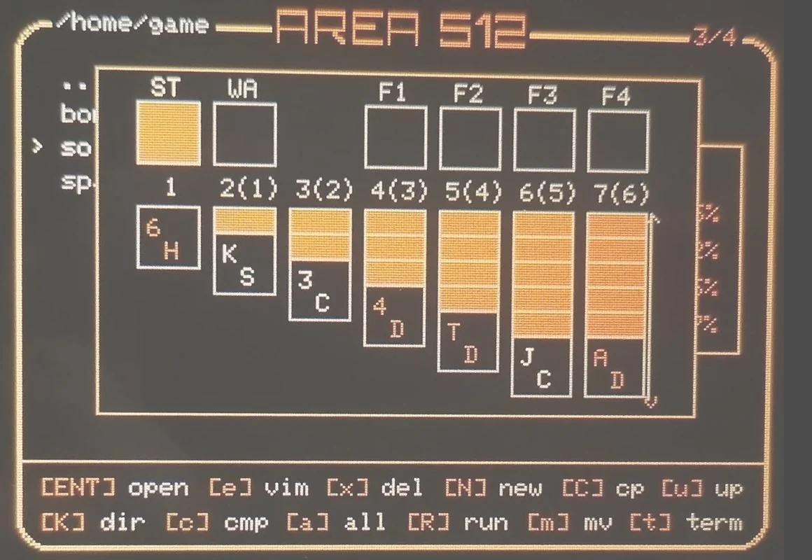 Solitair showing a tableau on the Cardputer screen