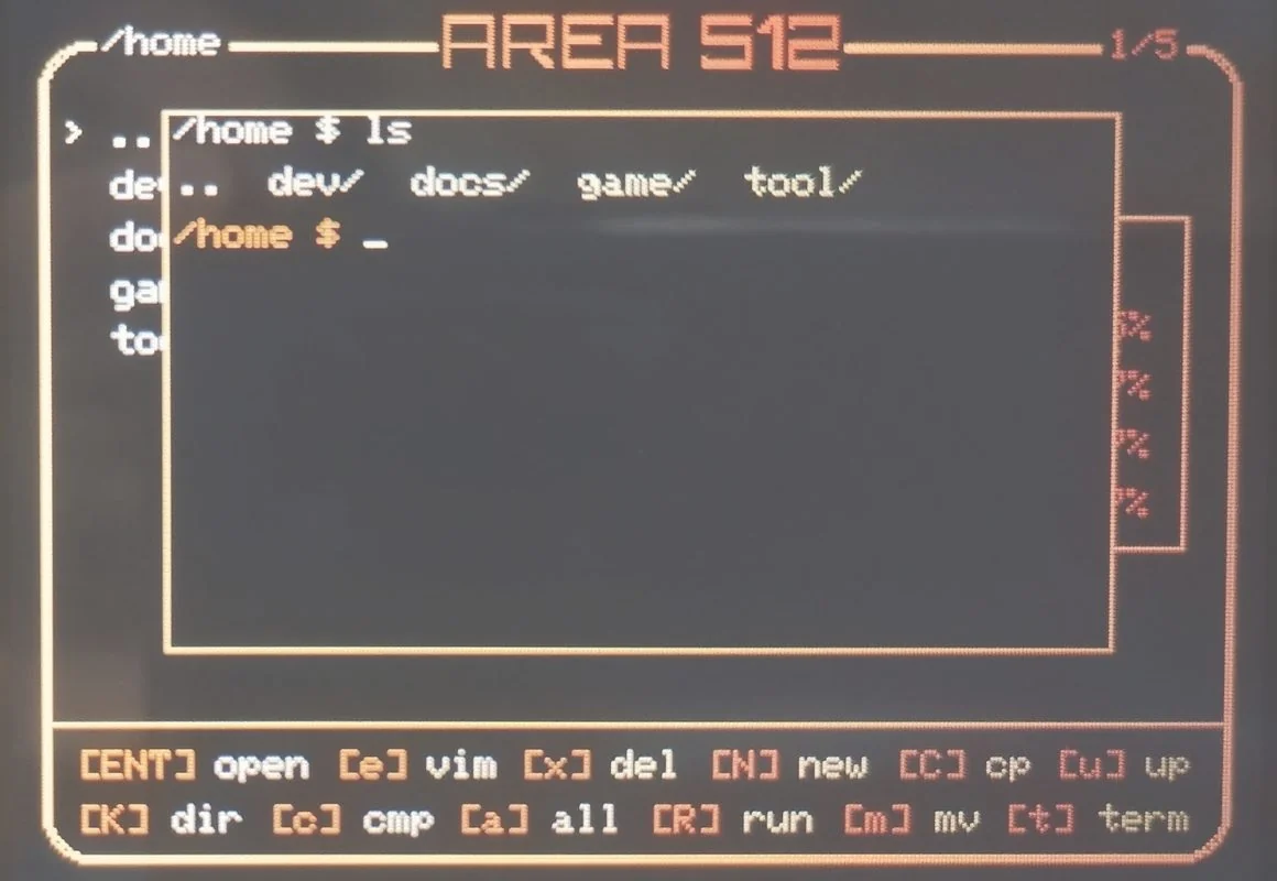 The terminal listing a directory on the Cardputer screen